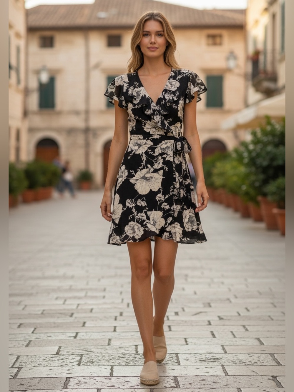 Free People Floral Wrap Dress Women’s Small Black Cream cottagecore coquette